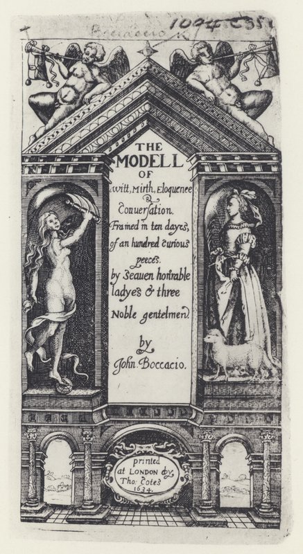 G Boccaccio, The Modell of Witt, Decameron, T Cotes för B Allen och W Hope 1634 (s/v foto) av English Photographer