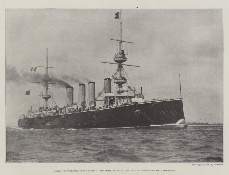 HMS Powerful återvände till Portsmouth med Naval Defenders of Ladysmith av English Photographer