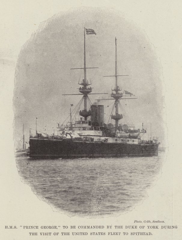 HMS Prince George, som kommer att befallas av hertigen av York under besöket av USA:s flotta i Spithead av English Photographer