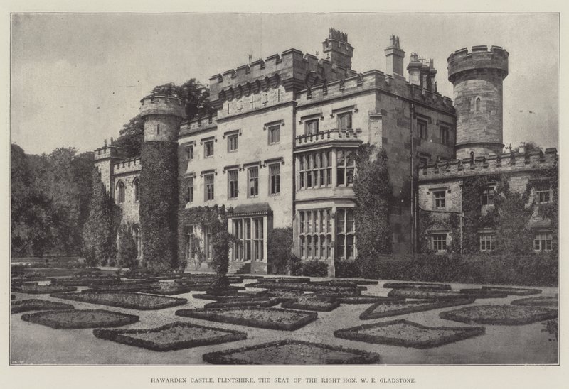 Hawarden Castle, Flintshire, säte för den högra ärade W E Gladstone av English Photographer