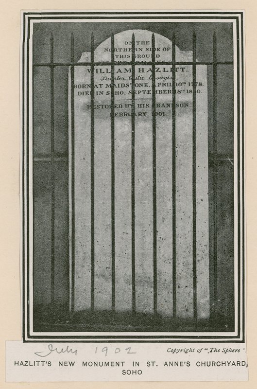 Hazlitts nya monument i St Annes Churchyard, Soho av English Photographer
