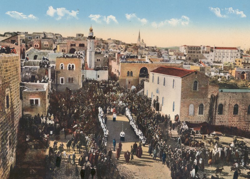 Jerusalem: Betlehem, juldagen (färgfoto) av English Photographer