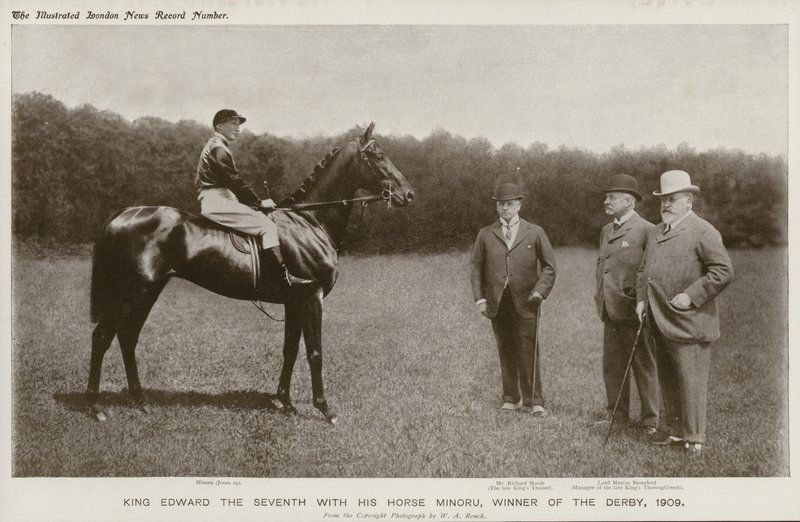 Kung Edward VII med sin häst, Minoru, vinnare av Derbyt av English Photographer