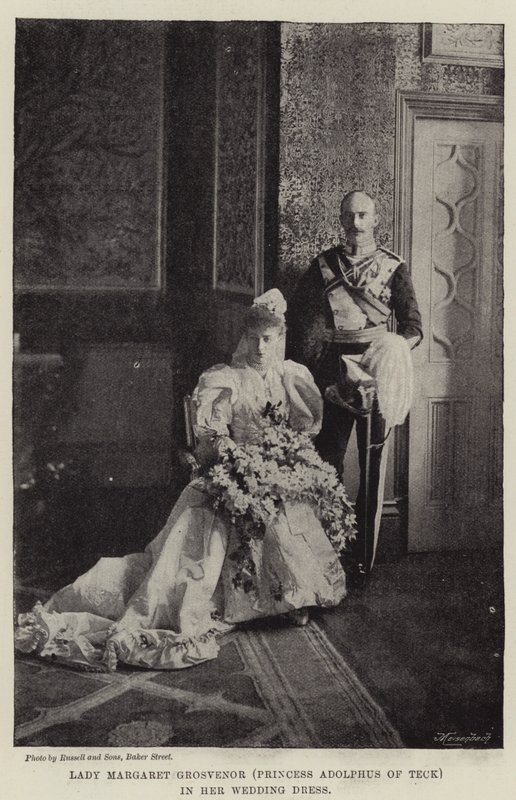 Lady Margaret Grosvenor (Princess Adolphus of Teck) i sin bröllopsklänning av English Photographer