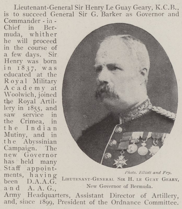 Generallöjtnant Sir H Le Guay Geary, ny guvernör på Bermuda av English Photographer