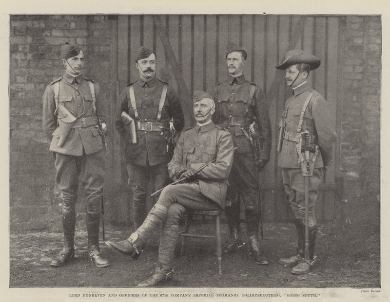 Lord Dunraven och officerare från 67th Company Imperial Yeomanry (Sharpshooters), på väg söderut av English Photographer