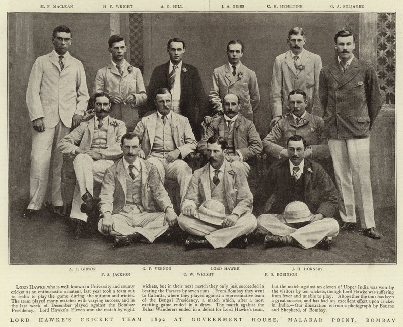 Lord Hawkes Cricket Team 1892 på Government House, Malabar Point, Bombay av English Photographer