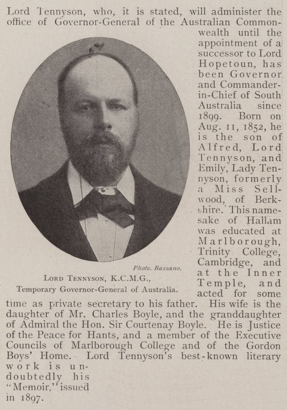 Lord Tennyson, KCMG, Australiens tillfälliga generalguvernör av English Photographer