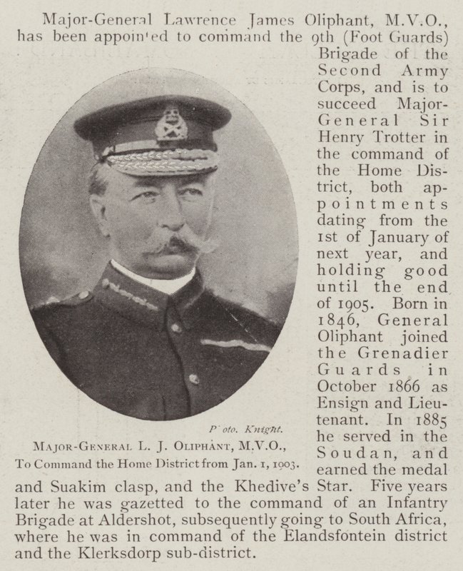 Generalmajor L J Oliphant, MVO, kommer att leda hemdistriktet från den 1 januari 1903 av English Photographer