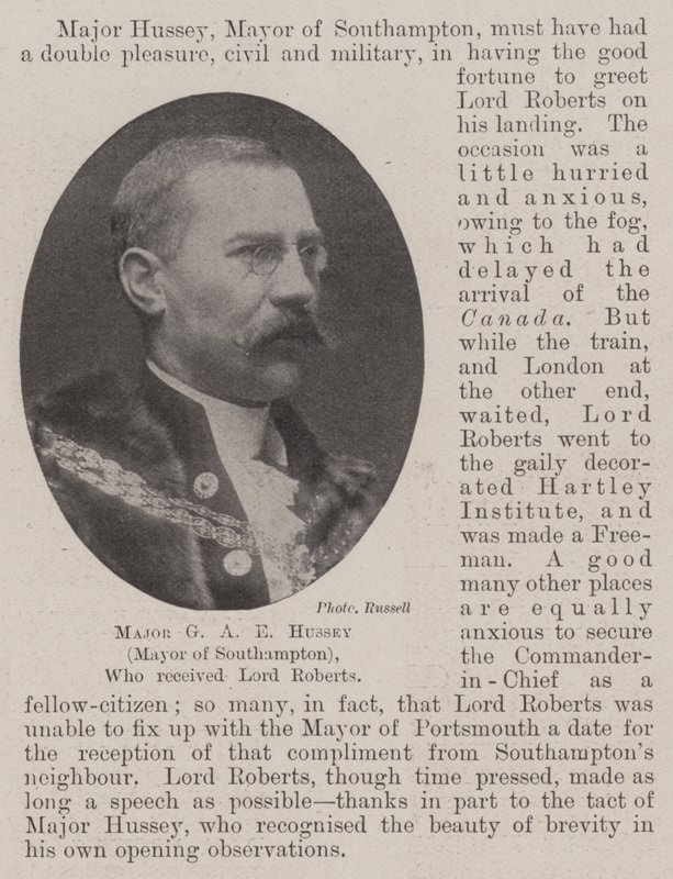 Major GA E Hussey (borgmästare i Southampton), som tog emot Lord Roberts av English Photographer