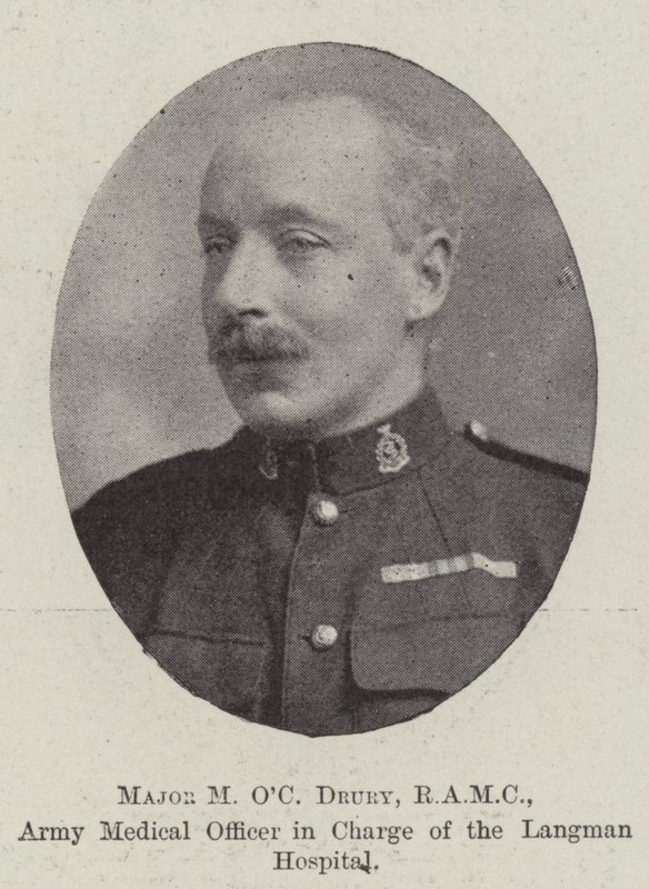 Major M OC Drury, RAMC, Army Medical Officer med ansvar för Langman Hospital av English Photographer