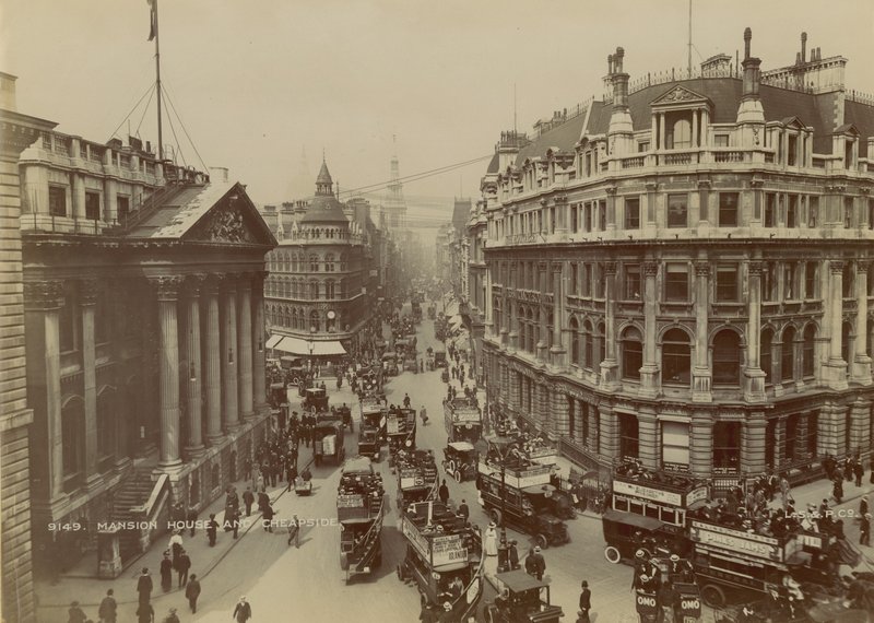 Mansion House, Queen Victoria Street och Cheapside, London av English Photographer