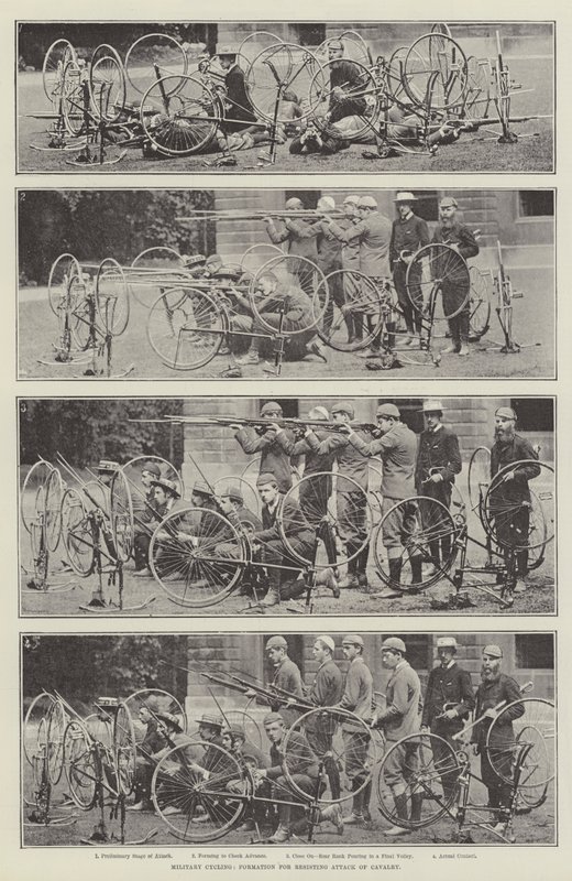 Militär cykling, formation för att motstå attacker från kavalleri av English Photographer