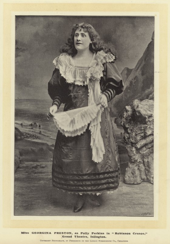 Miss Georgina Preston, som Polly Perkins i Robinson Crusoe, Grand Theatre, Islington av English Photographer