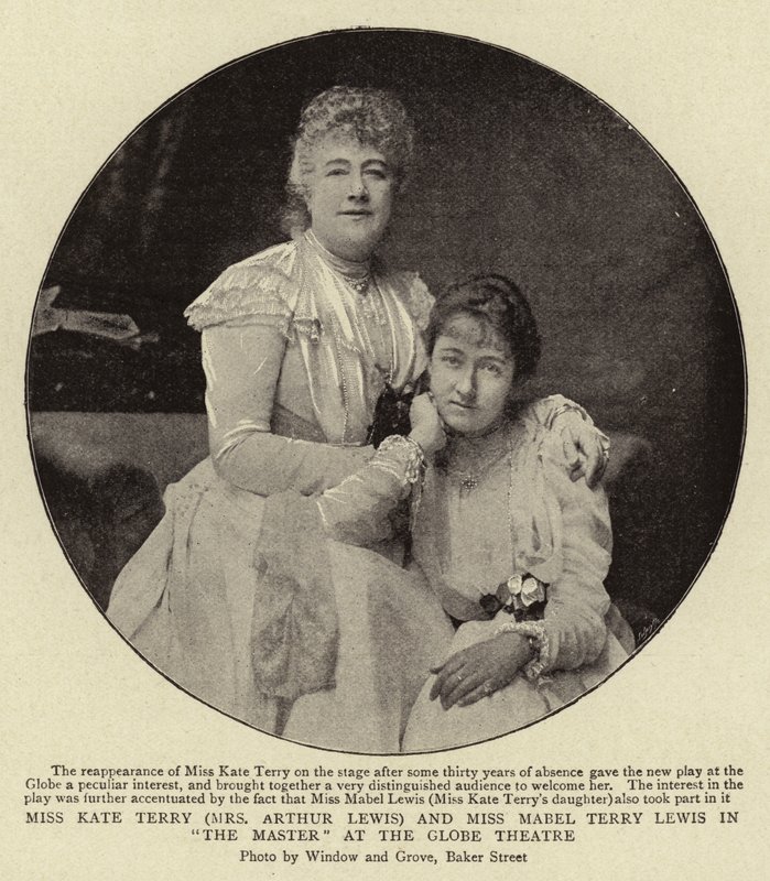 Miss Kate Terry (Mrs Arthur Lewis) och Miss Mabel Terry Lewis i The Master på Globe Theatre av English Photographer