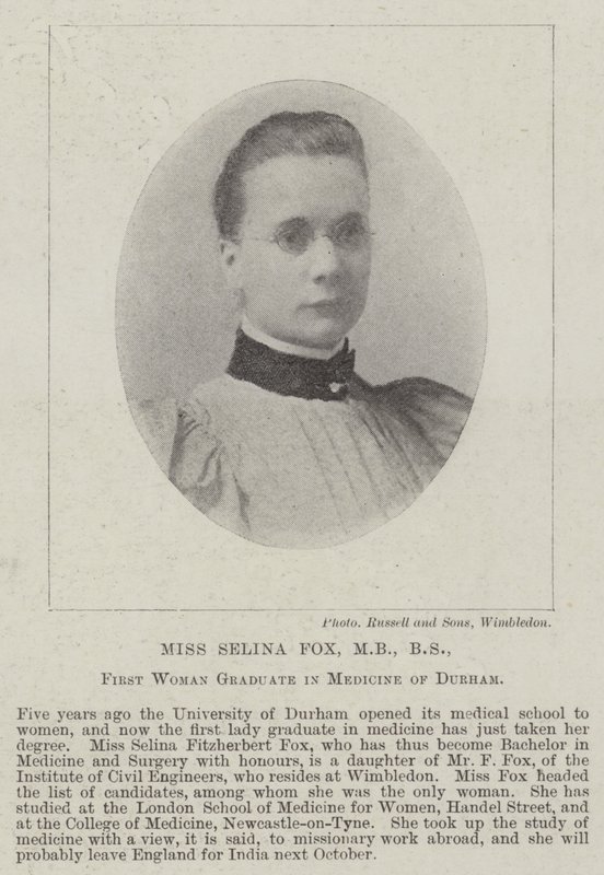 Miss Selina Fox, MB, BS, First Woman Graduate in Medicine of Durham av English Photographer