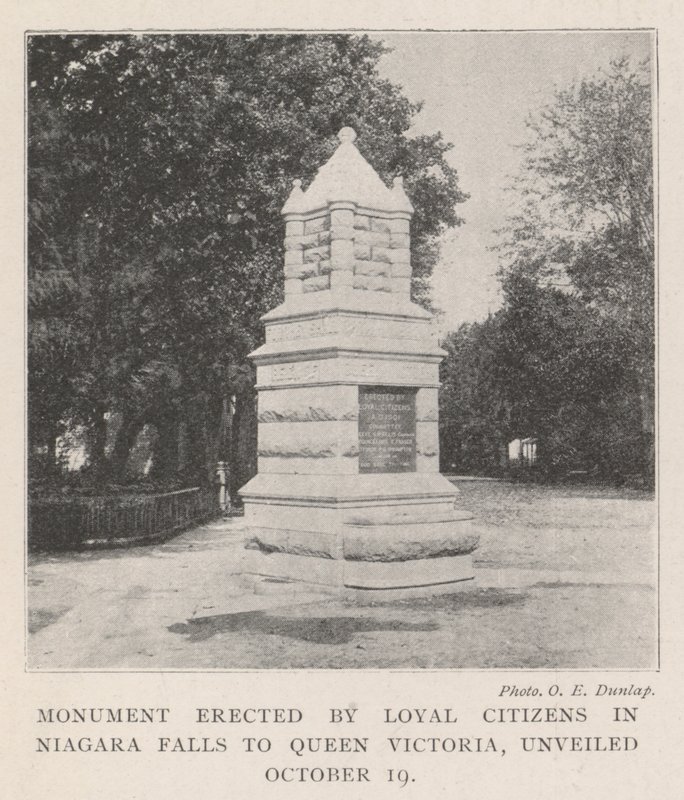 Monument uppfört av lojala medborgare i Niagarafallen till drottning Victoria, avtäckt den 19 oktober av English Photographer