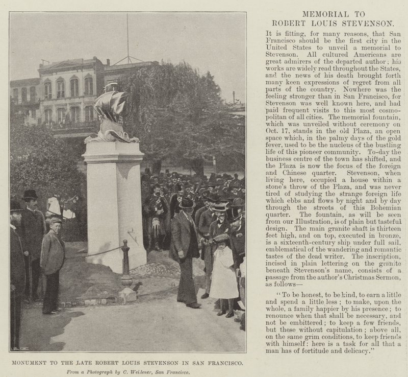 Monument till den sene Robert Louis Stevenson i San Francisco av English Photographer