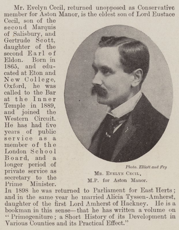 Mr Evelyn Cecil, MP för Aston Manor av English Photographer