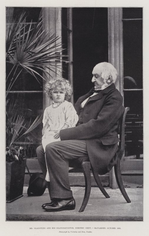 Mr Gladstone och hans barnbarn, Dorothy Drew, Hawarden, oktober 1893 av English Photographer