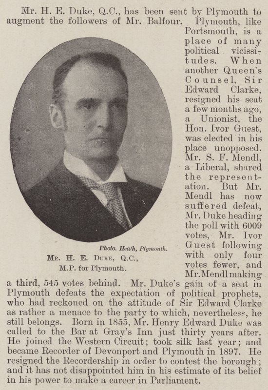Mr H E Duke, QC, MP för Plymouth av English Photographer