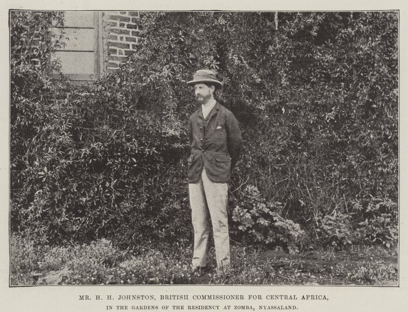 Mr H H Johnston, brittisk kommissionär för Centralafrika, i Gardens of the Residence i Zomba, Nyasaland av English Photographer