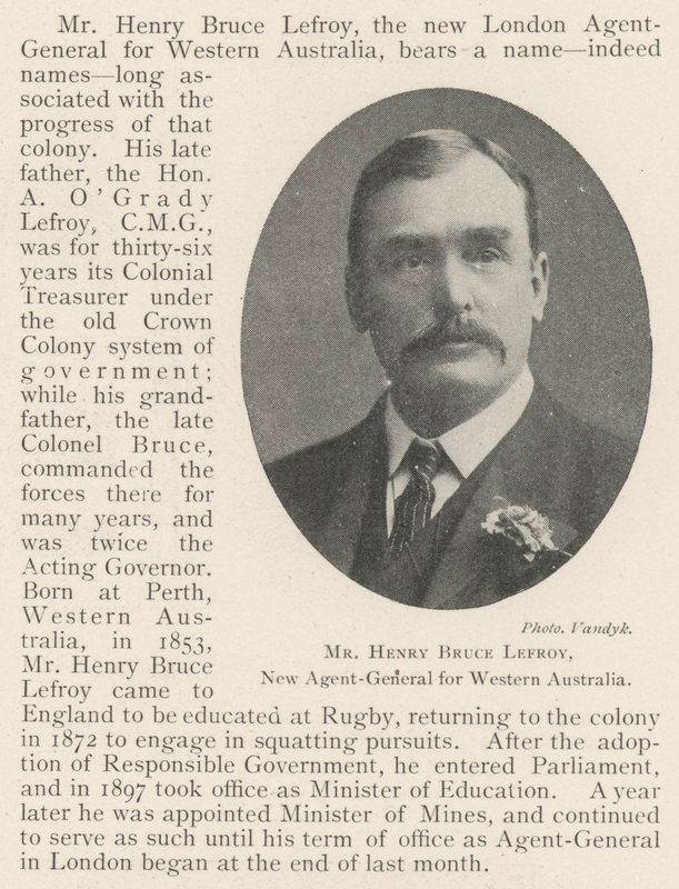 Henry Bruce Lefroy, ny generalagent för västra Australien av English Photographer