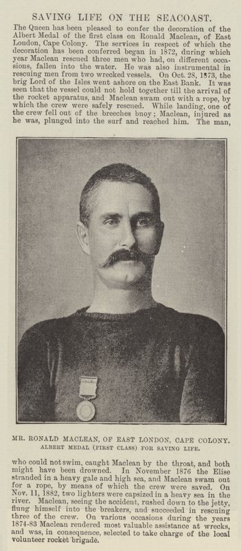 Mr Ronald Maclean, från East London, Cape Colony, Albert Medalj (första klass) för att rädda liv av English Photographer