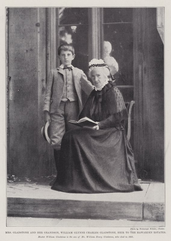 Mrs Gladstone och hennes barnbarn, William Glynne Charles Gladstone, arvtagare till Hawarden Estates av English Photographer