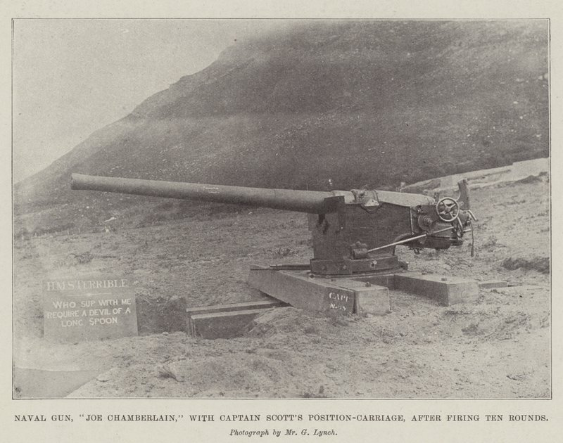 Naval Gun, Joe Chamberlain, med Captain Scotts Position-Carriage, efter att ha avlossat tio skott av English Photographer