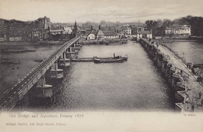 Gamla bron och akvedukten, Putney, 1878 av English Photographer