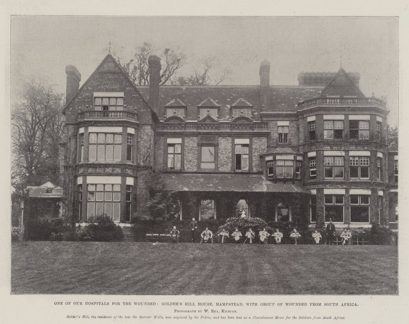 Ett av våra sjukhus för sårade, Golders Hill House, Hampstead, med grupp sårade från Sydafrika av English Photographer