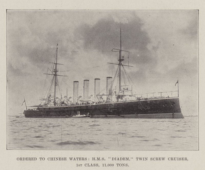 Beställd till Chinese Waters, HMS Diadem, Twin Screw Cruiser, 1:a klass, 11 000 ton av English Photographer