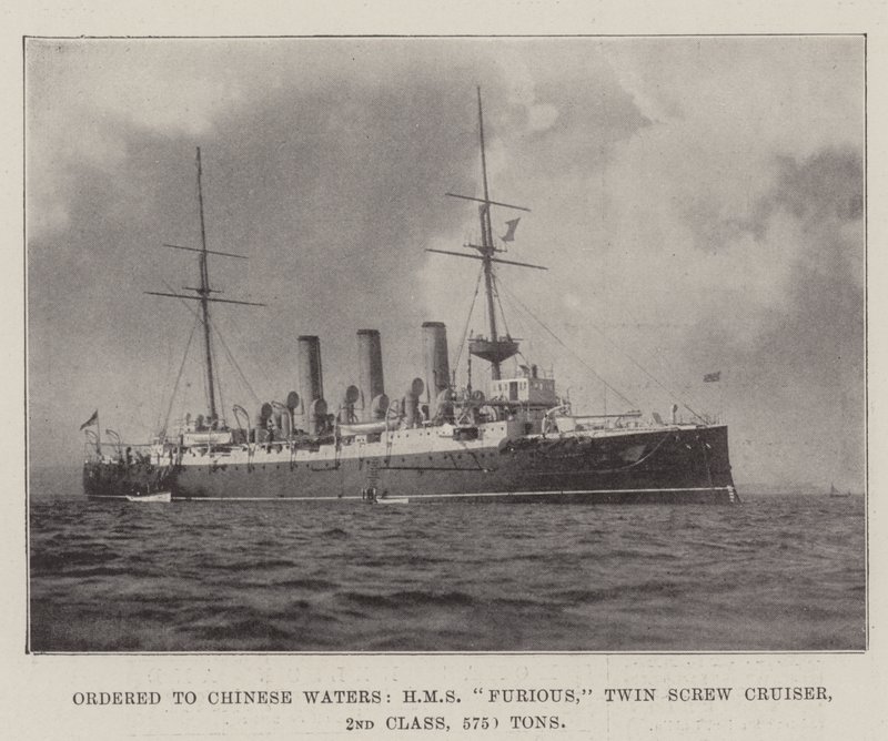 Beställd till Chinese Waters, HMS Furious, Twin Screw Cruiser, 2:a klass, 5750 ton av English Photographer