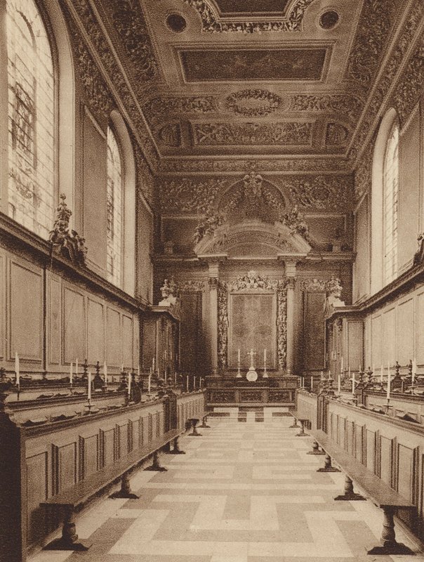 Oxford: Trinity College, interiör i kapellet, vy mot öster (svartvitt foto) av English Photographer