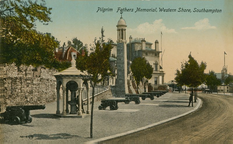 Pilgrim Fathers Memorial, Western Shore, Southampton. Vykort skickat 1913. av English Photographer