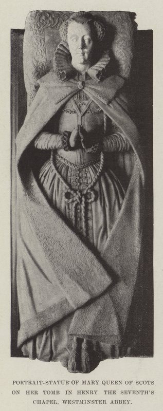 Porträtt-Staty av Mary Queen of Scots på hennes grav i Henry the Sevenths Chapel, Westminster Abbey av English Photographer