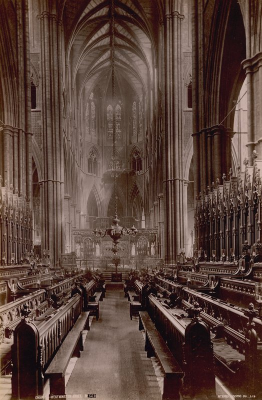 Vykort med en bild av inredningen av Choir of Westminster Abbey av English Photographer