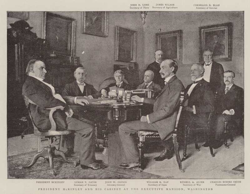 President McKinley och hans kabinett i Executive Mansion, Washington av English Photographer