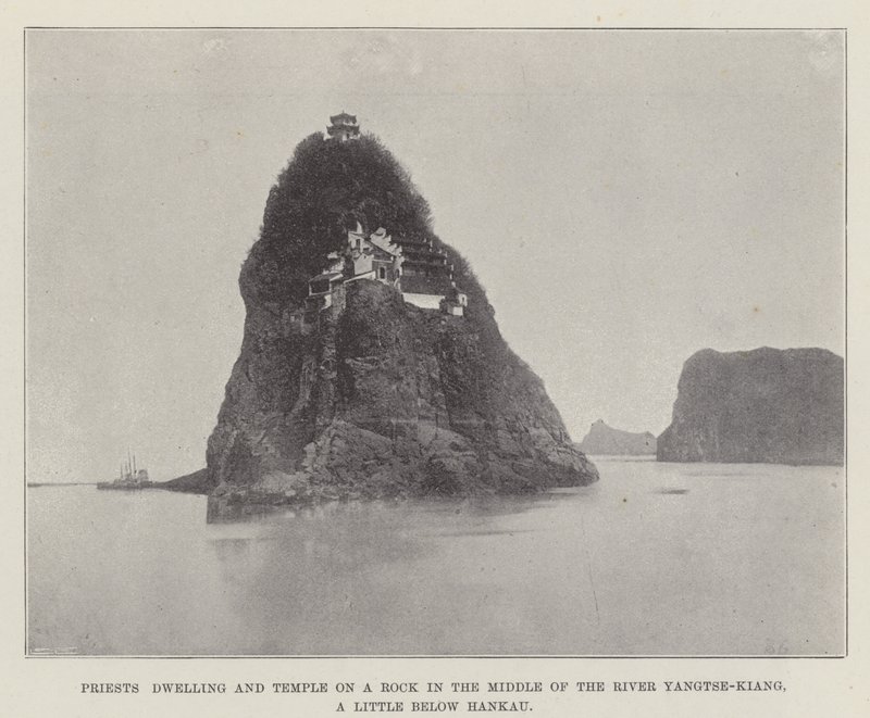 Präster bostad och tempel på en klippa mitt i floden Yangtze-Kiang, lite nedanför Hankau av English Photographer