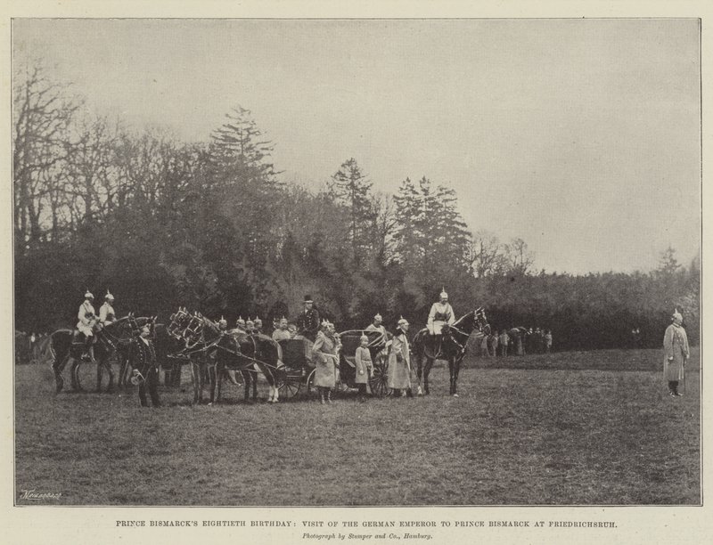 Prins Bismarcks åttioårsdag, den tyska kejsarens besök hos prins Bismarck i Friedrichsruh av English Photographer