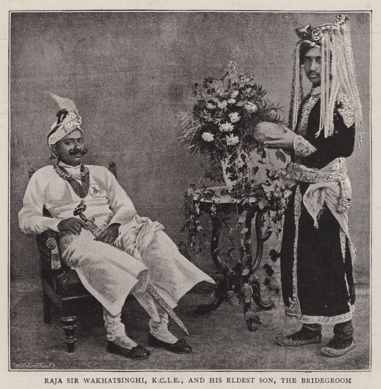Raja Sir Wakhatsinghi, KCIE, och hans äldsta son, brudgummen av English Photographer