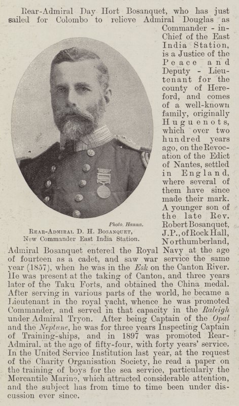 Konteramiral D H Bosanquet, ny befälhavare för East India Station av English Photographer