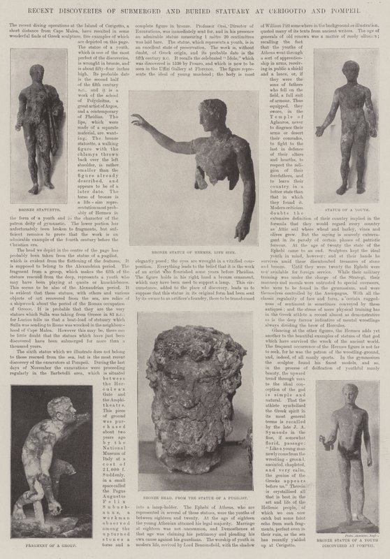 Nya upptäckter av nedsänkta och begravda statyer i Cerigotto och Pompeji av English Photographer