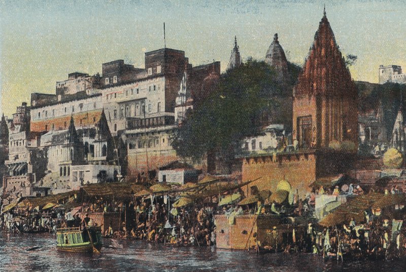 Scen på Ganges, Benares (färgad bild) av English Photographer