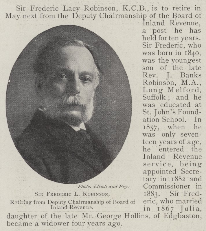 Sir Frederic L Robinson, går i pension från vice ordförandeskapet i Board of Inland Revenue av English Photographer