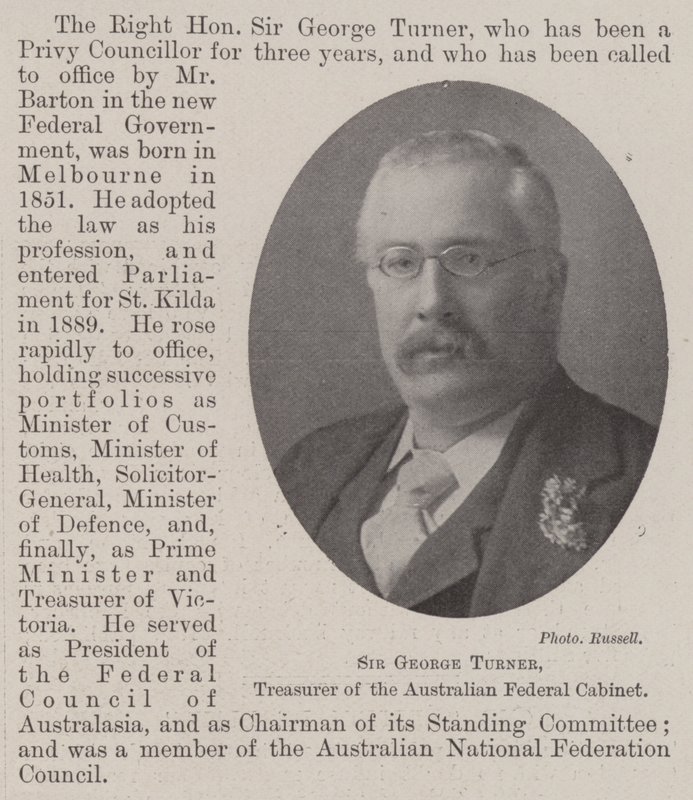 Sir George Turner, kassör i det australiensiska federala kabinettet av English Photographer