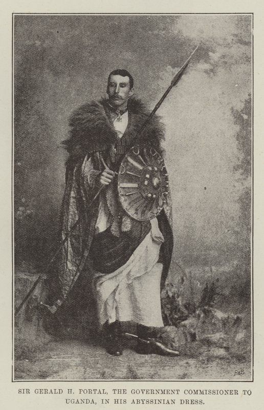 Sir Gerald H Portal, regeringskommissionären i Uganda, i sin abessiniska klänning av English Photographer