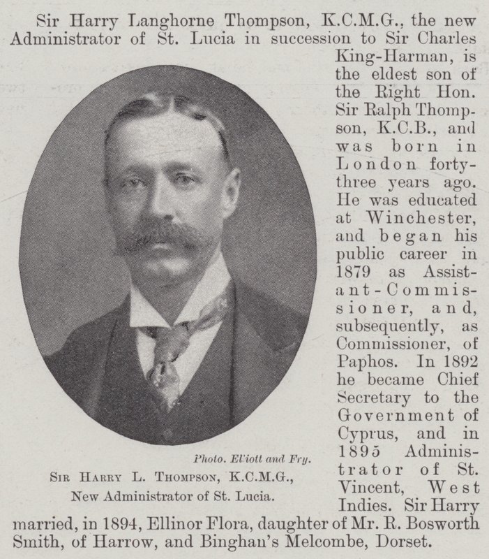 Sir Harry L Thompson, KCMG, ny administratör av St Lucia av English Photographer