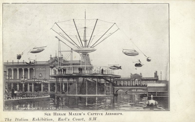 Sir Hiram Maxims luftskepp i fångenskap vid den italienska utställningen, som ägde rum 1904 på Earls Court i London av English Photographer